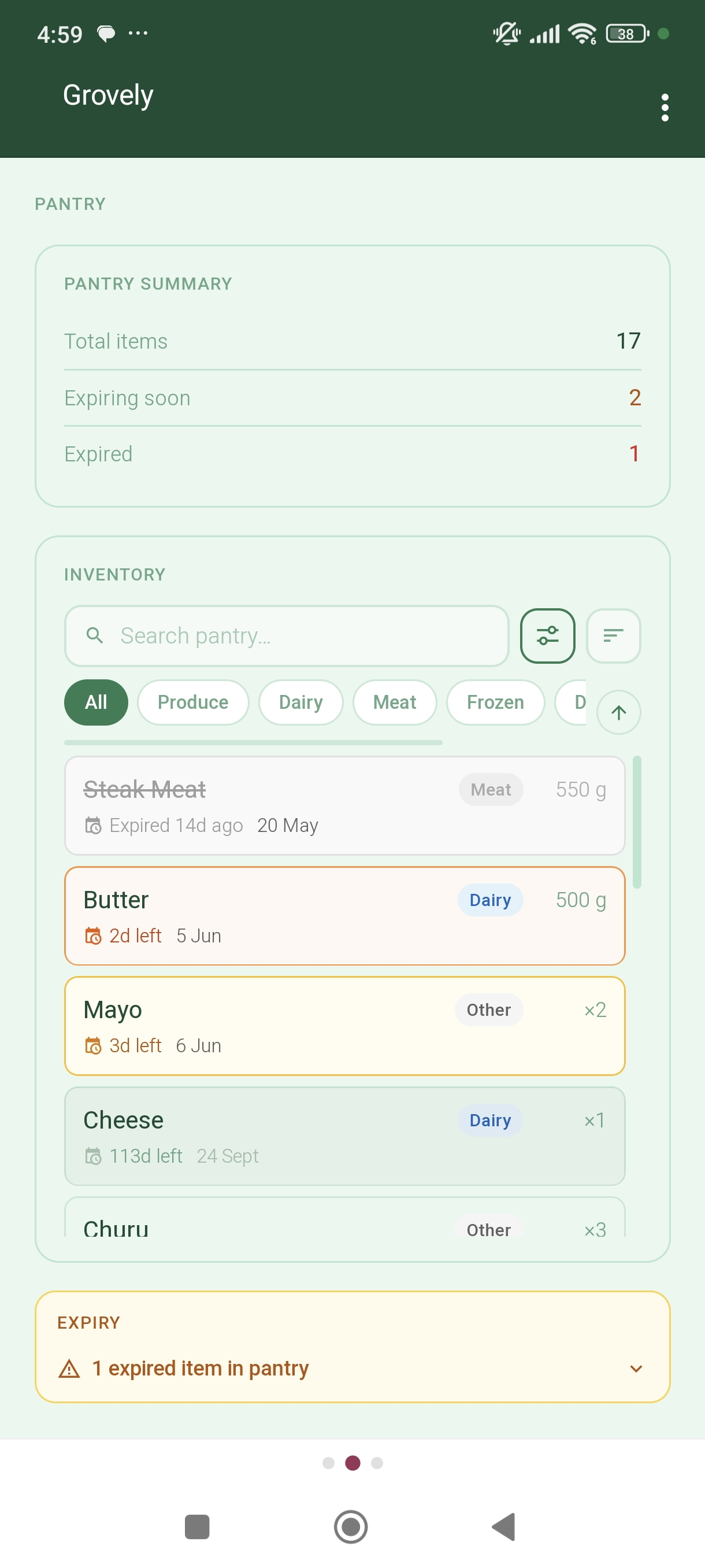 Pantry inventory on mobile